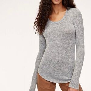 Aritzia Wilfred Free Diapason Ribbed Scoopneck Long Sleeve Shirt Grey - Size XXS